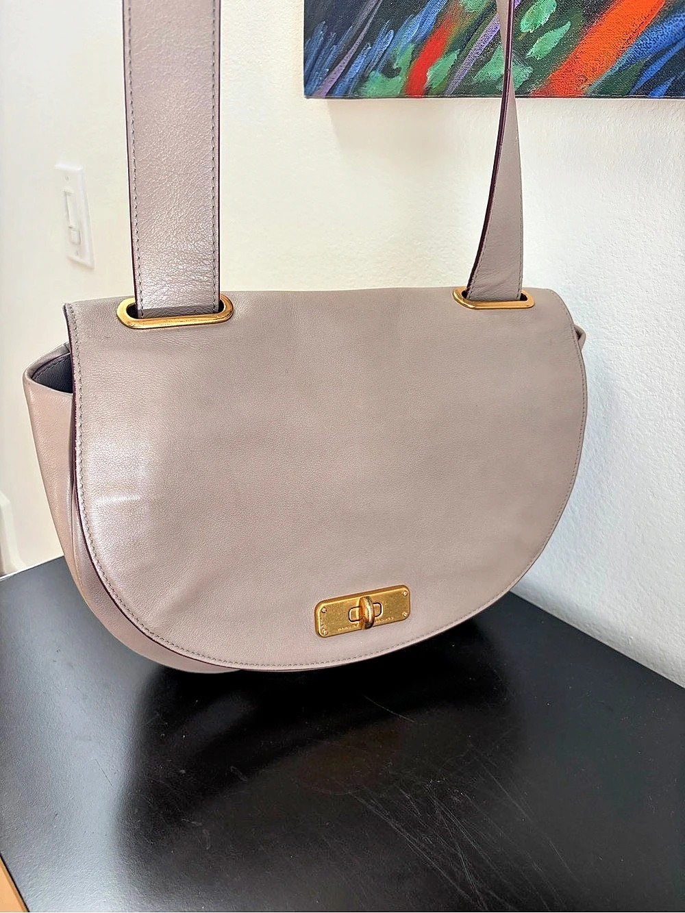 Marc by Marc Jacobs Leather Shoulder Bag in Taupe and burgundy